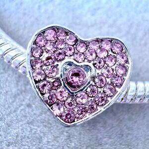 Pink‎ Crystal Heart European Charm fits PANDORA